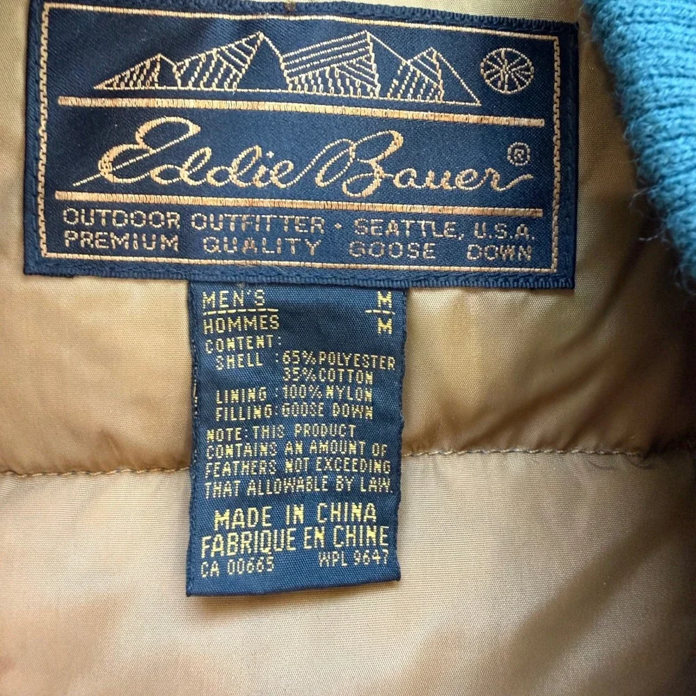 Vintage Eddie Bauer Downlight Goose Down Vest Teal Blue Mens M Quilted Puffer